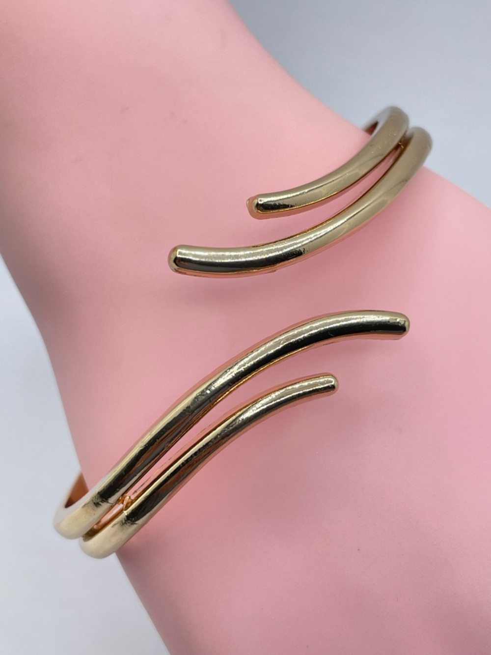 Gold Tone Hinged Cuff Bangle Bracelet Minimalist Sleek Stackable